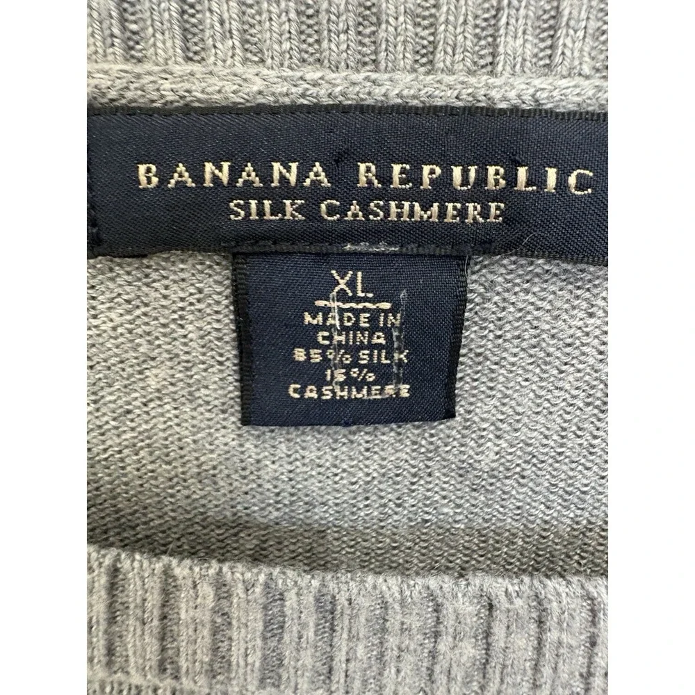 Banana Republic Silk Cashmere Gray Crew Neck Sweater Men Size‎ XL Quiet Luxury